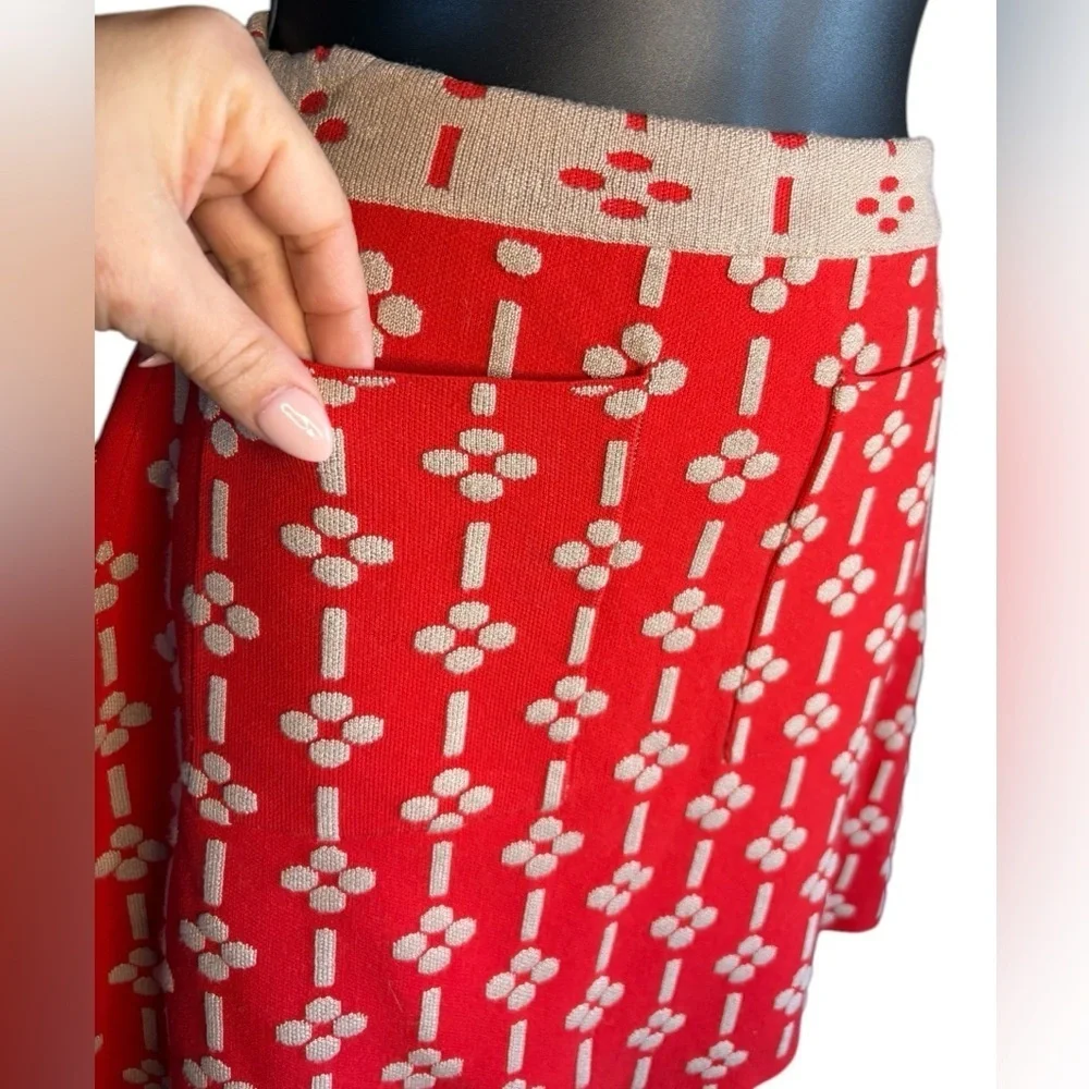 Maeve Anthropologie women’s Quant 
Skirt orange red tan floral sweater material - Picture 7 of 12